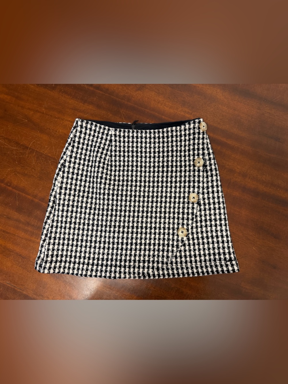 Anthropologie Black & White Houndstooth Button-Front Mini Skirt